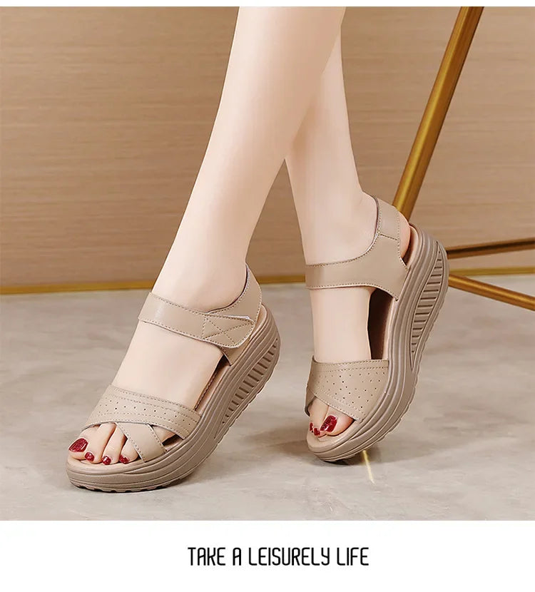Women Comfortable Sandals Wedges Platform Ankle Strap Casual Orthotic Walking Sandals Orthopedic Arch Support 5cm heel
