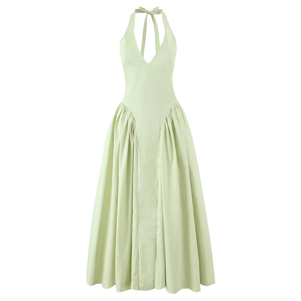 Foridol Summer Spring White Cotton Women's Dress Backless Halter Midi Party Dresses Elegant Vinatge A-line Vestidos 2025 New In