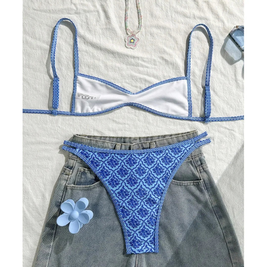 S - XL Flowers Printed High Leg Cut Bikini Female Swimsuit Women Swimwear Two-pieces Bikini set Bather Bathing Suit Swim V6965