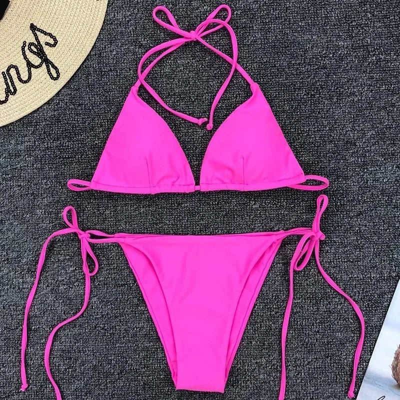 Sexy Neon Extreme Mini Micro String Bikini 2025 Women Swimsuit Female Swimwear Two-Piece Bikini Set Bathing Suit Swim Beach Wear