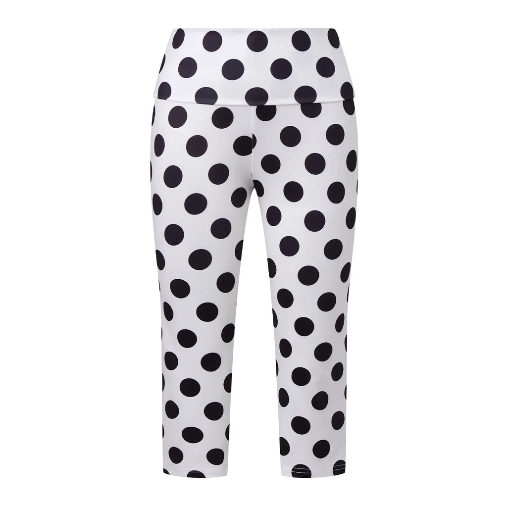 Women's Summer Low Waisted Capri Pants Slim Fit Dot Print Cropped Leggings for Casual Occasions Work