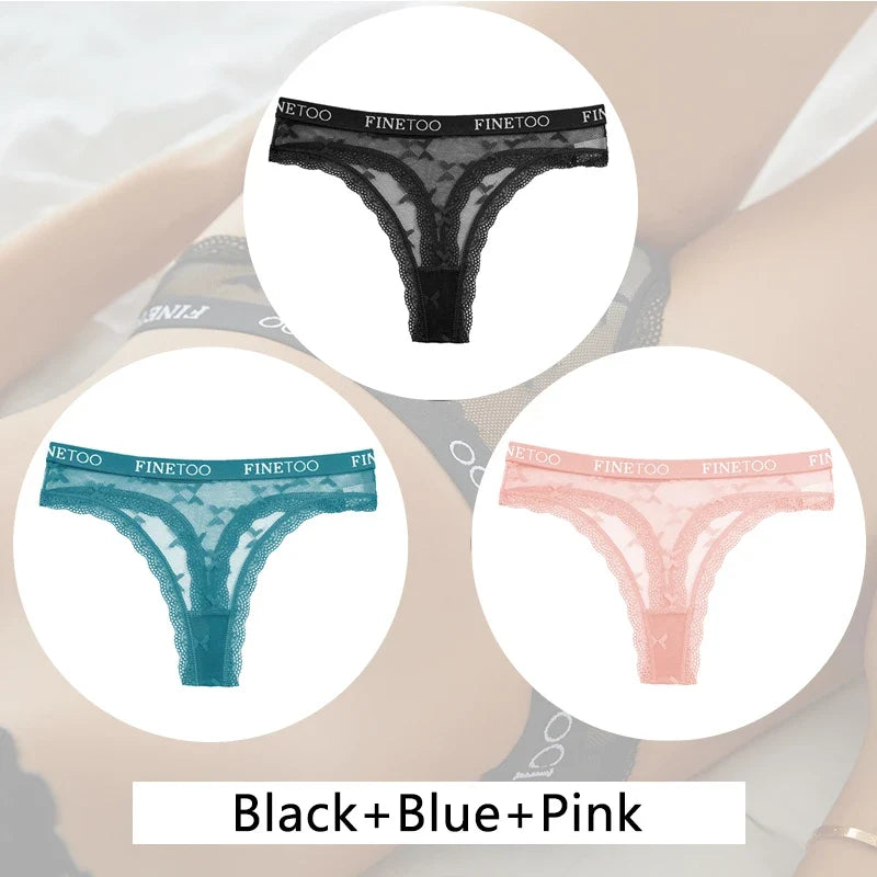 New 3Pcs Lace Thongs Women Floral G-string Underwear Trendy Letter T-Back Underpants Sexy Low Waist Bikini Panties Ladies Panty