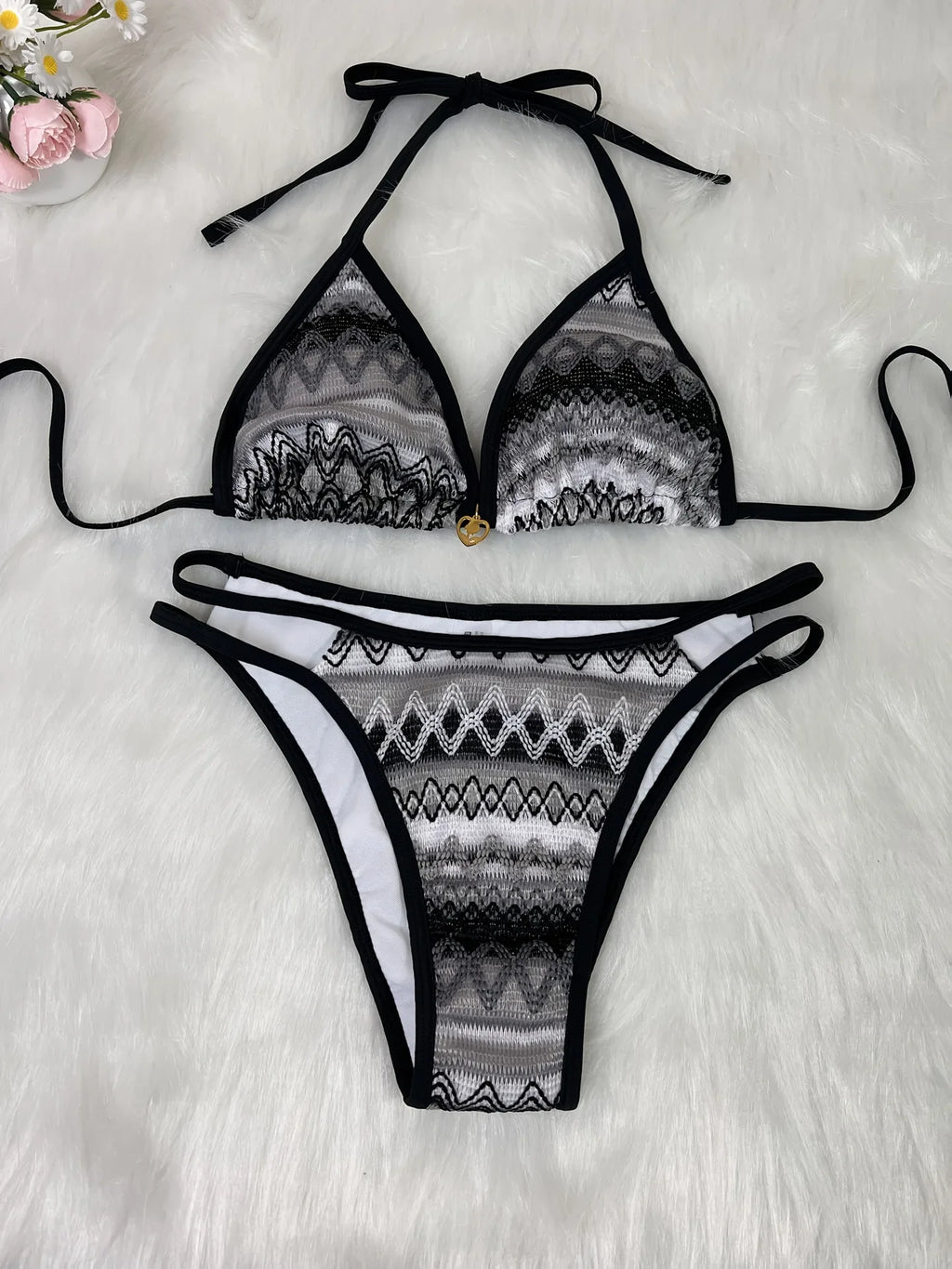 Retro Style 2026 Summer Women Knitted Swimsuit Sexy Backless Lace-up Swimwear Low Waist Femme Neck Bikini Set Beach Bathing Suit