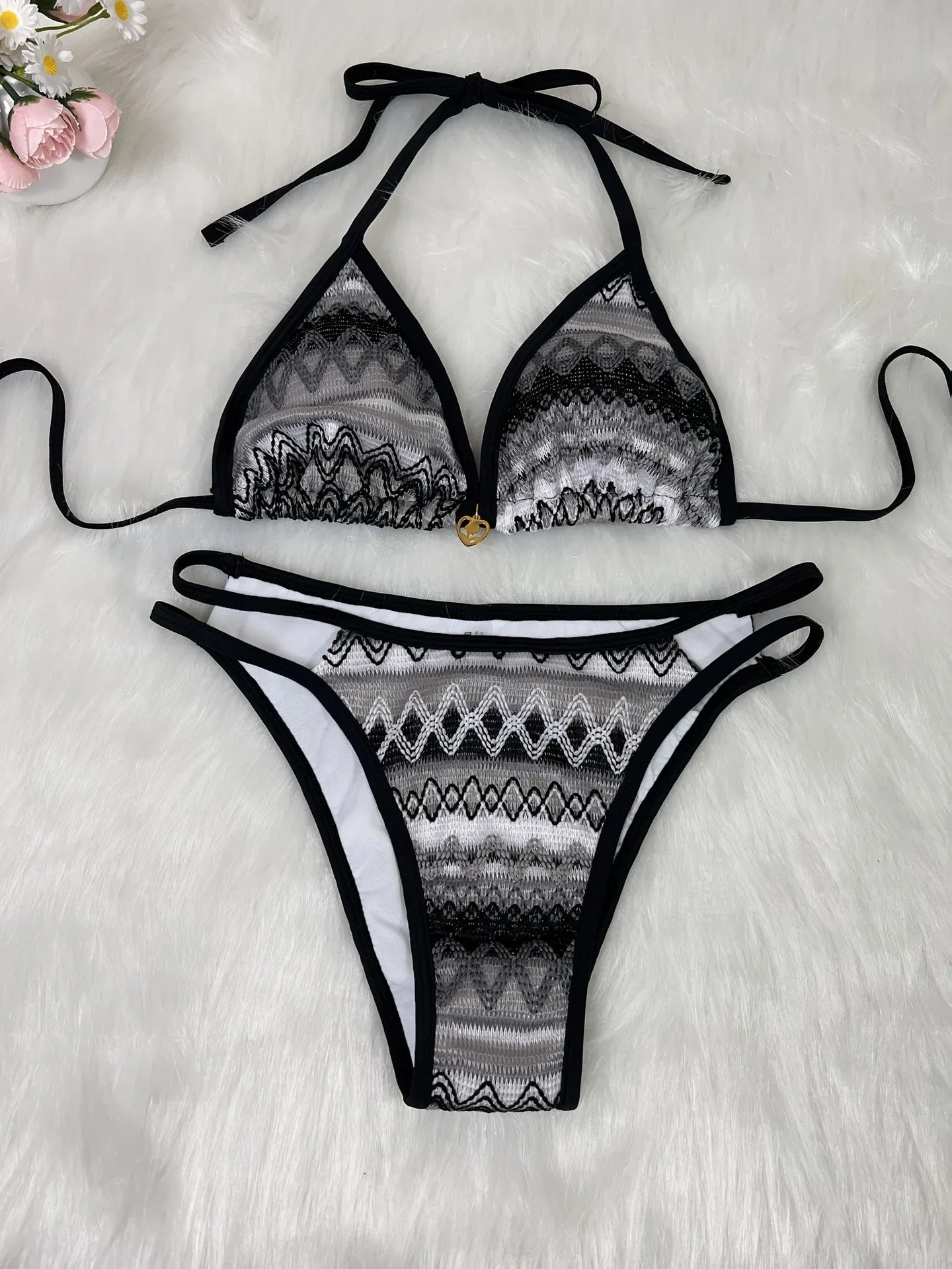 Retro Style 2026 Summer Women Knitted Swimsuit Sexy Backless Lace-up Swimwear Low Waist Femme Neck Bikini Set Beach Bathing Suit