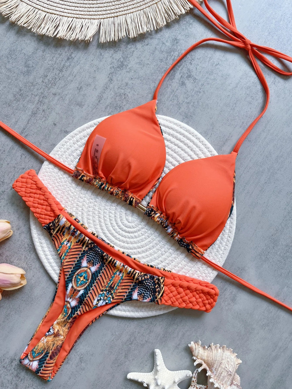 Fashion Print Halter Mini Thong High Cut Bikini Female Swimsuit Women Swimwear Two-pieces Bikini Set Bather Bathing Suit Swim