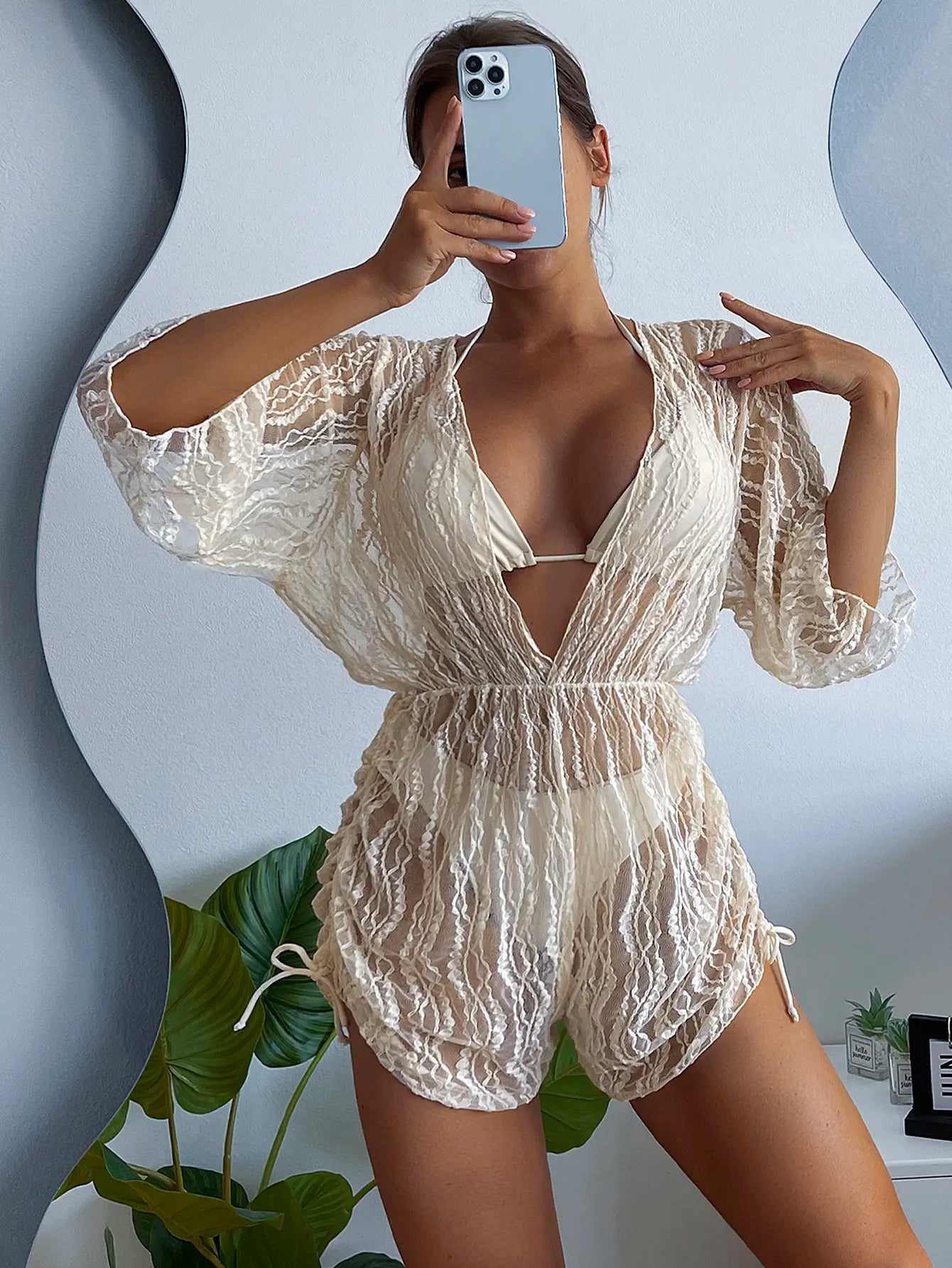 3 Pieces Bikini Tropical Print Swimsuit Halter Drawstring Side Swimwear Women 2026 Bathing Suit Female Swimming Summer Beachwear