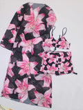 3-Piece Set Bohemian  Print Beach Sunshade Clothing Women's Drawstring Swimsuit Shorts Comfortable Summer Vacation Swimwear