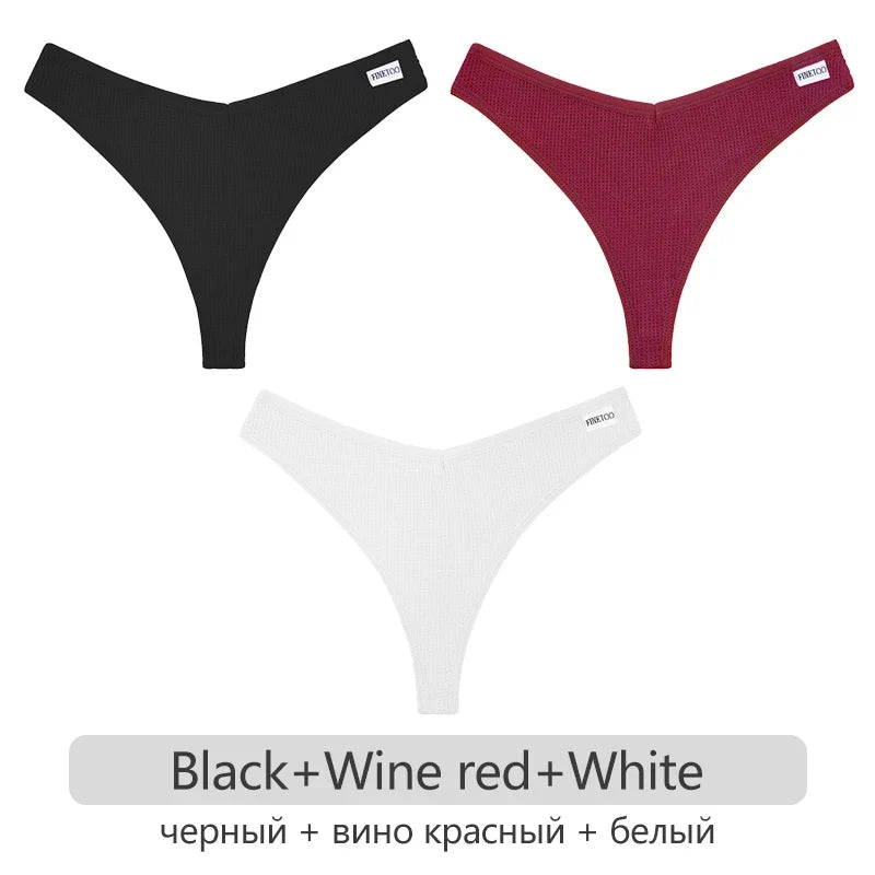 3Pcs/set Women Cotton Waffle Style G-string Panties Ladies Soft Thongs Female S-XL Low-Rise T-Back Panties Bikini Underwear 2023