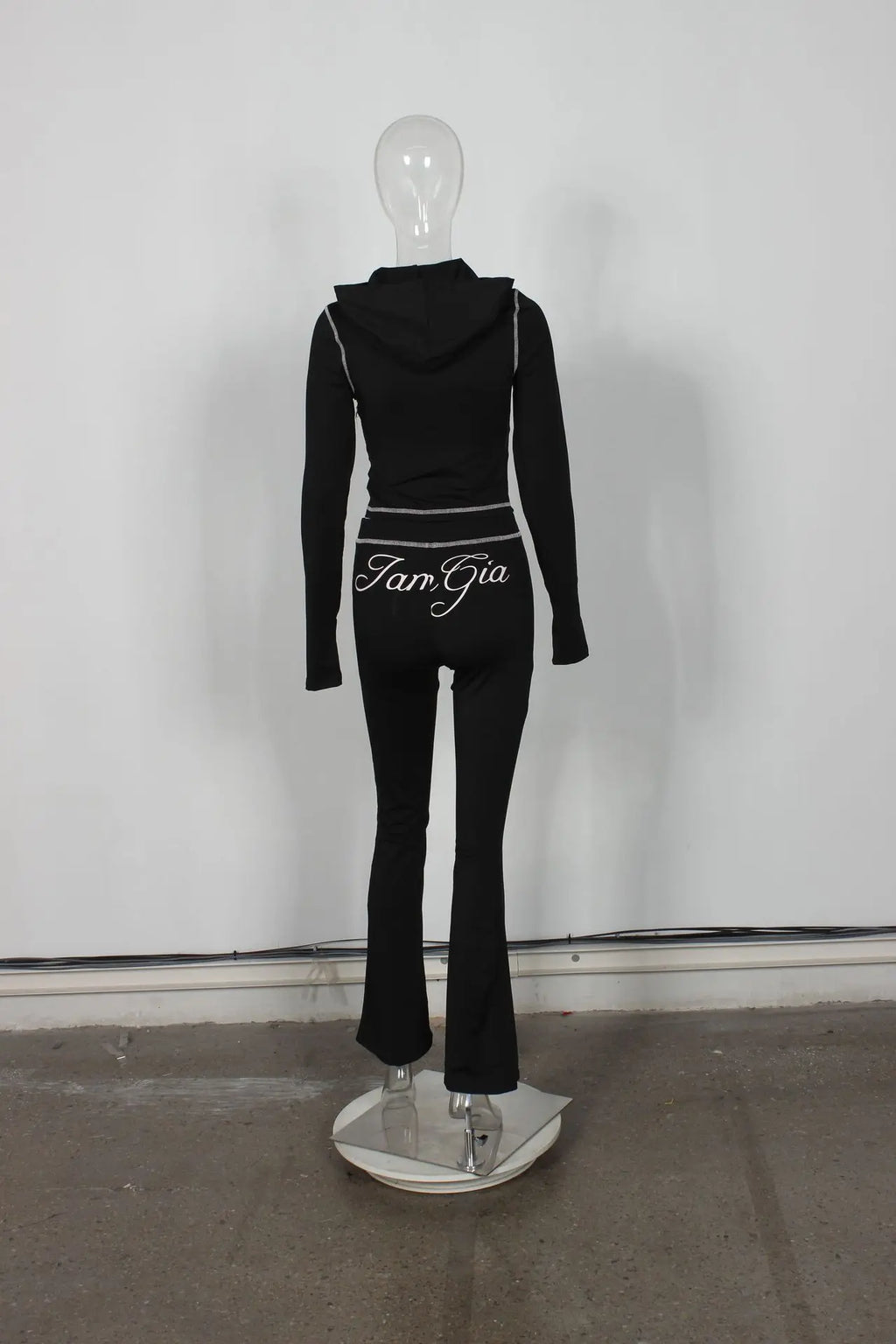 2026 New Women Ins Fashion Solid Color Sexy Straight Shoulder Contrast Stitch Long Sleeve 2 Piece Outfit