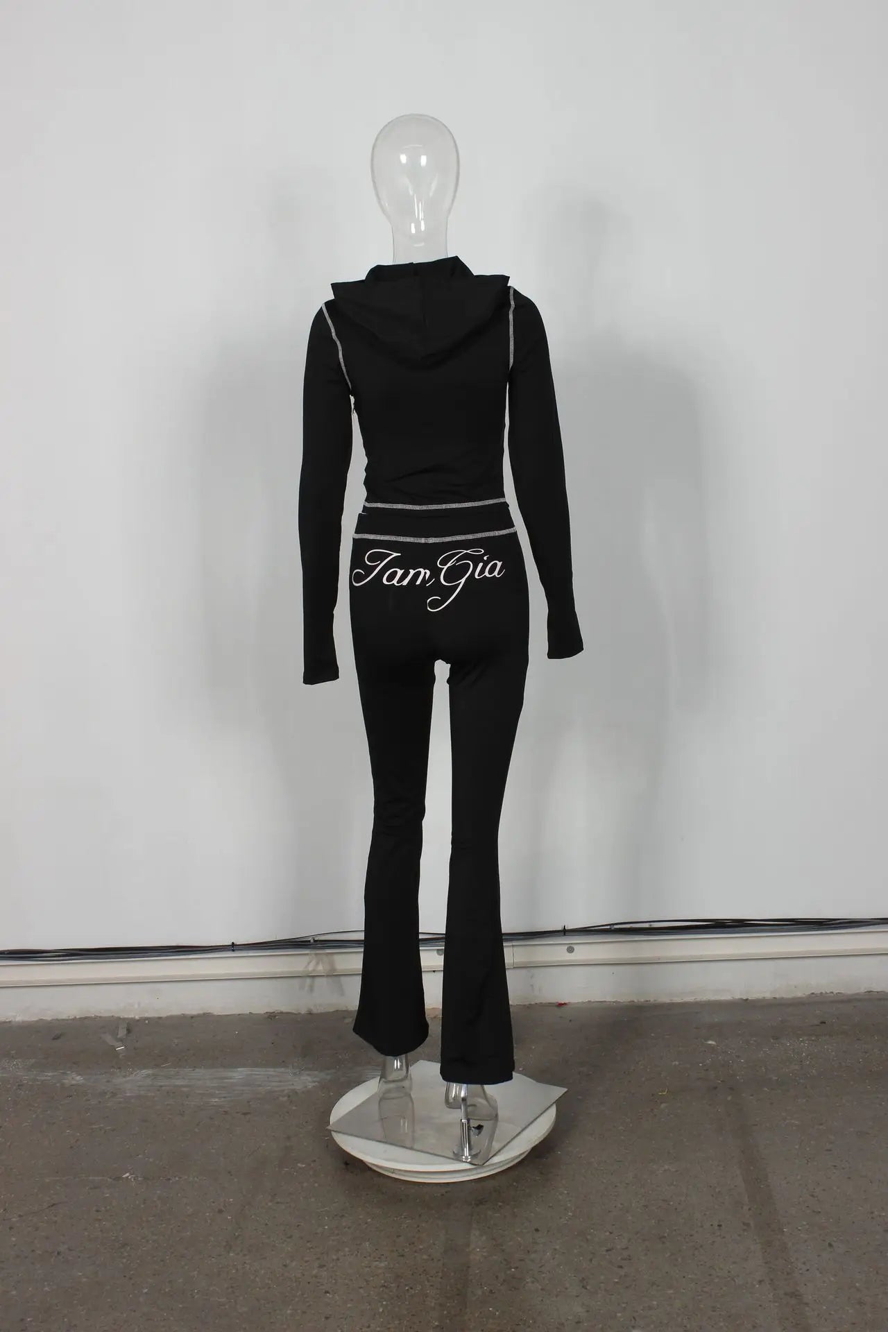 2026 New Women Ins Fashion Solid Color Sexy Straight Shoulder Contrast Stitch Long Sleeve 2 Piece Outfit