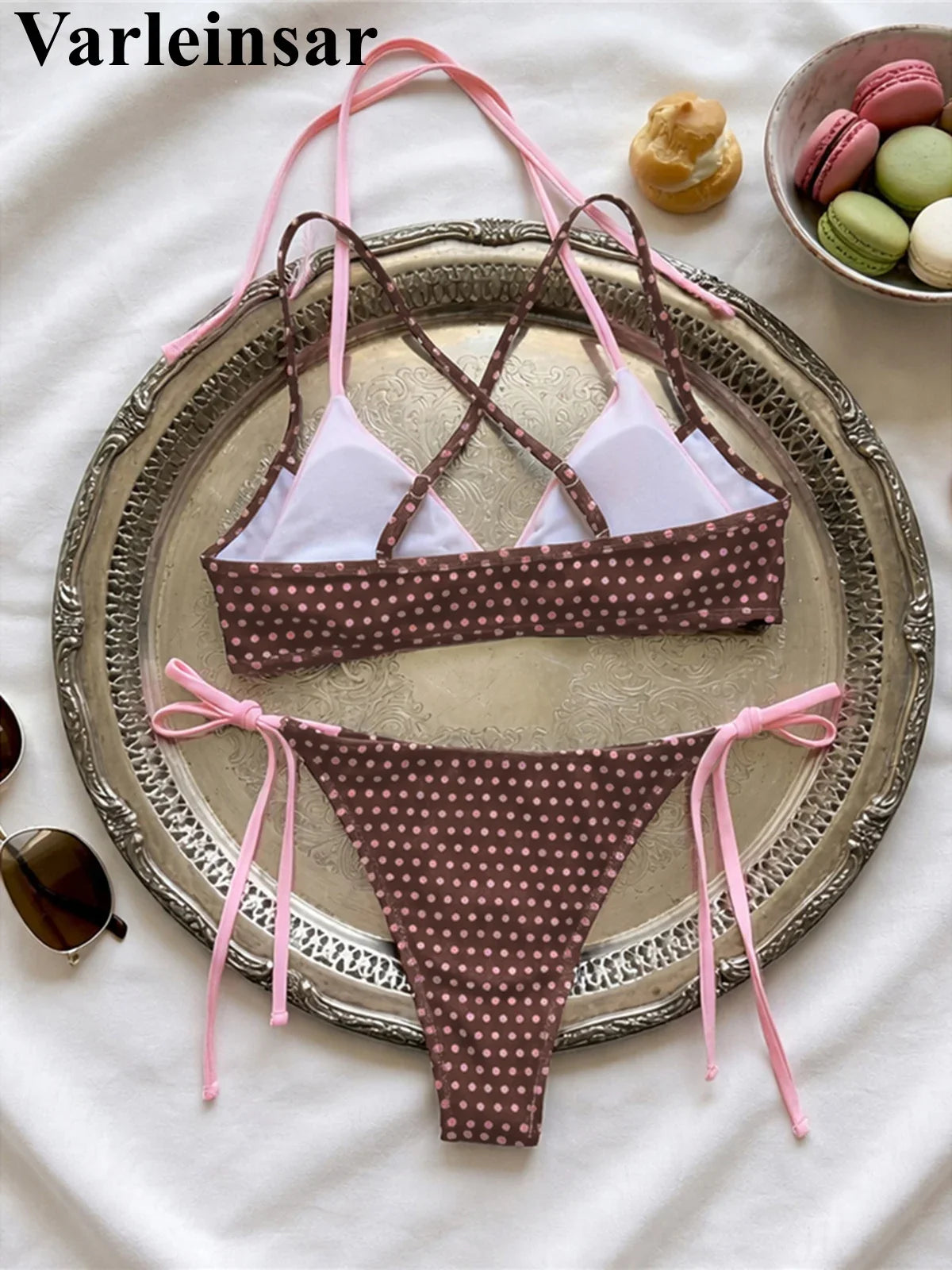 XS - L Sexy Polka Dot Splicing Halter Bikini Women Swimwear Female Swimsuit Two-Pieces Bikini Set Bather Bathing Suit Swim V8208
