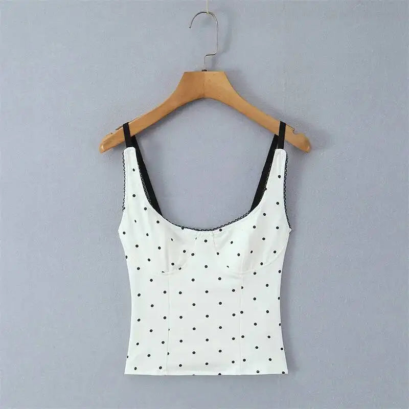 Sexy Polka Dot Camisole For Women Niche Lace Collar Slim-fit Outerwear Suitable For Seaside Vacations Elegant Charming 9B81