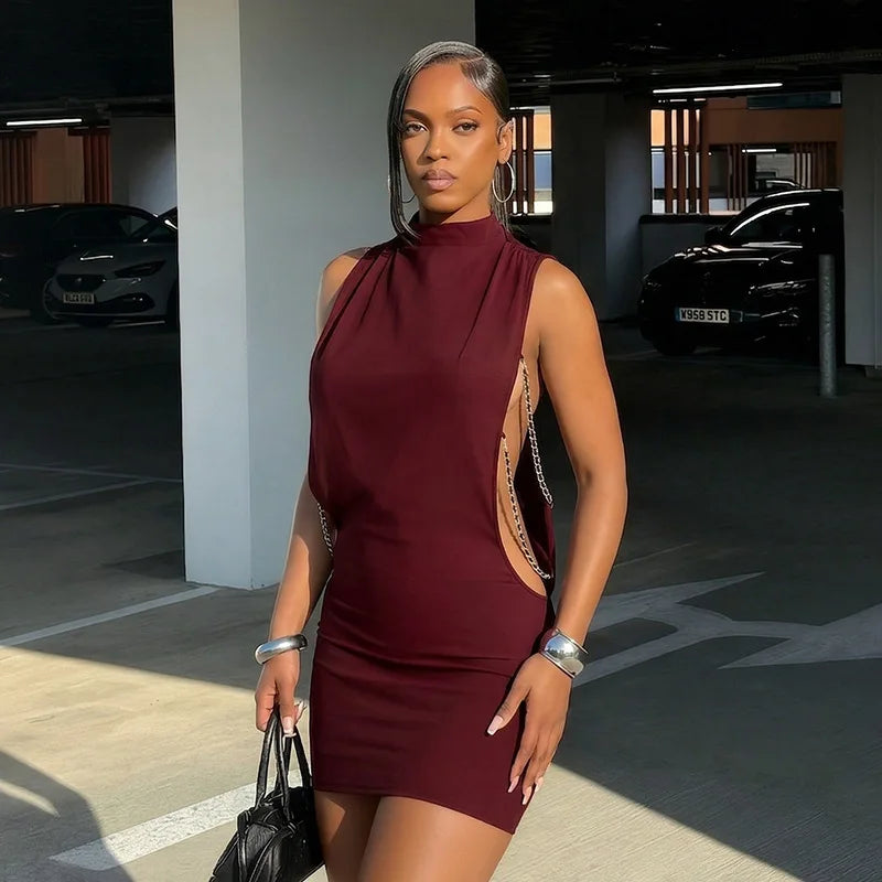 FDYOUI Women 2026 Summer Sleeveless Hollow Out Slim Mini Dress Sexy Package Hip Short Party Night Club Dresses Black Streetwear