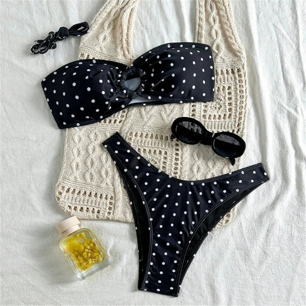 XS - L Polka Dot Bandeau Brazilian Bikini Women Swimwear Female Swimsuit Two-Pieces Bikini Set Bather Bathing Suit Swim V7711