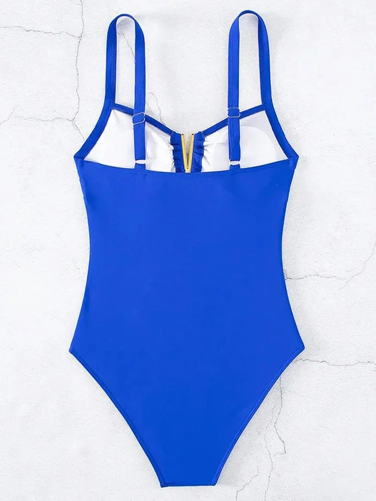 U Shaped Pleated Swimsuits Female Swimwear One Piece Swimsuit Women Monokini High Cut Bathing Suit Swim Beachwear Slim Bodysuit