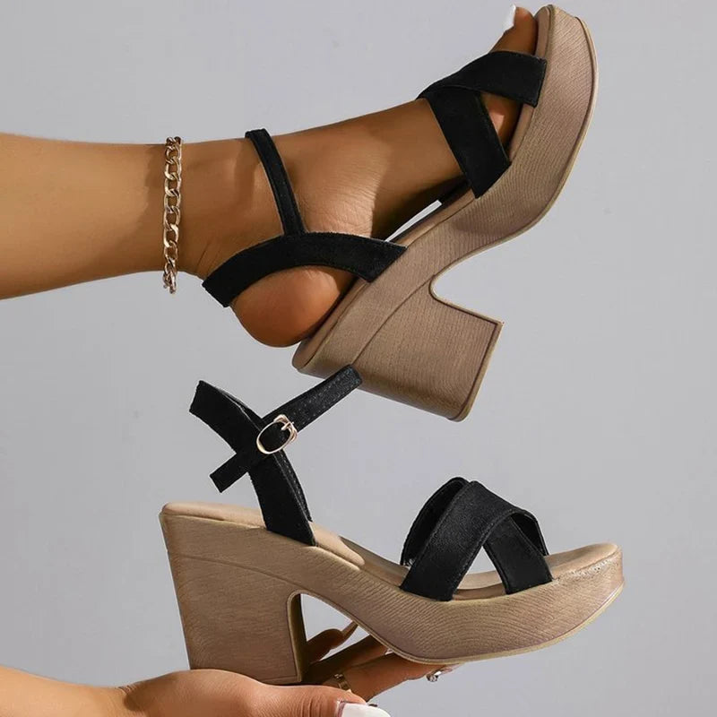 Outdoor Buckle Strap Wedge Sandals for Women Summer 2025 Comfortable Solid Woman Platform Sandles Open Toe Sandalias for Women
