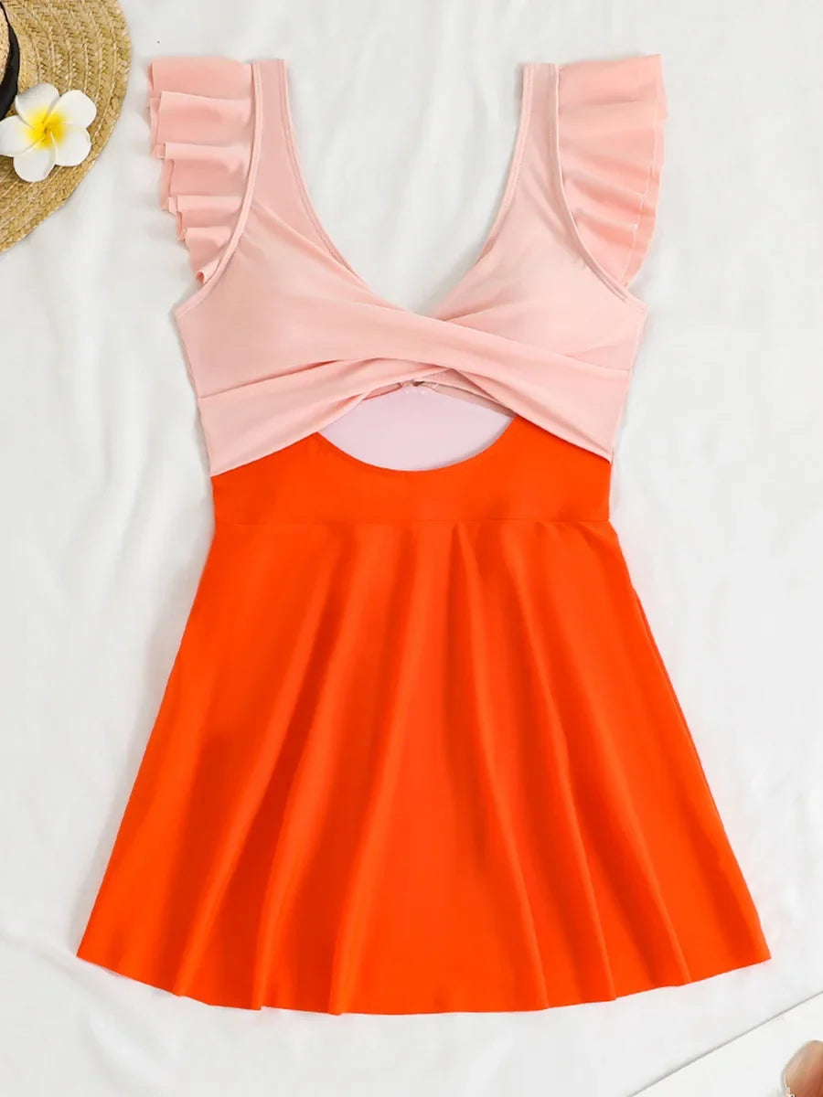 2026 Sexy Ruffle Swimsuit One Piece Hollow Swimwear Women Bathers Bathing Swimming Swim Suit Female Beachwear