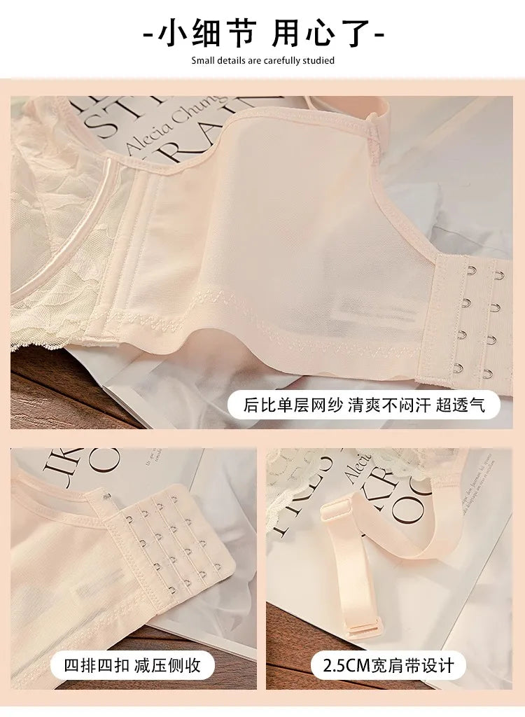 Plus Size Wireless Bra Women Summer Thin Minimizer Large Bust Support Side Coverage Anti Sagging Adjustable Straps Comfort White