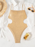 Glitter Sparkling Sequins Cut Out One Piece Swimsuit Women Swimwear Female High Cut Leg Monokini Backless Bathing Suit Swim Lady