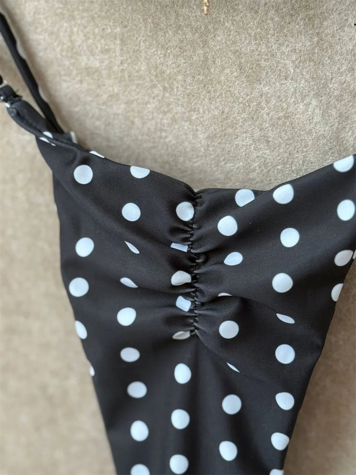 Sexy Black Polka Dot Print Bikini Set Women Pearls Push Up Bra Thong Swimwear 2026 Summer Bathing Suit Holiday Micro Swimsuit