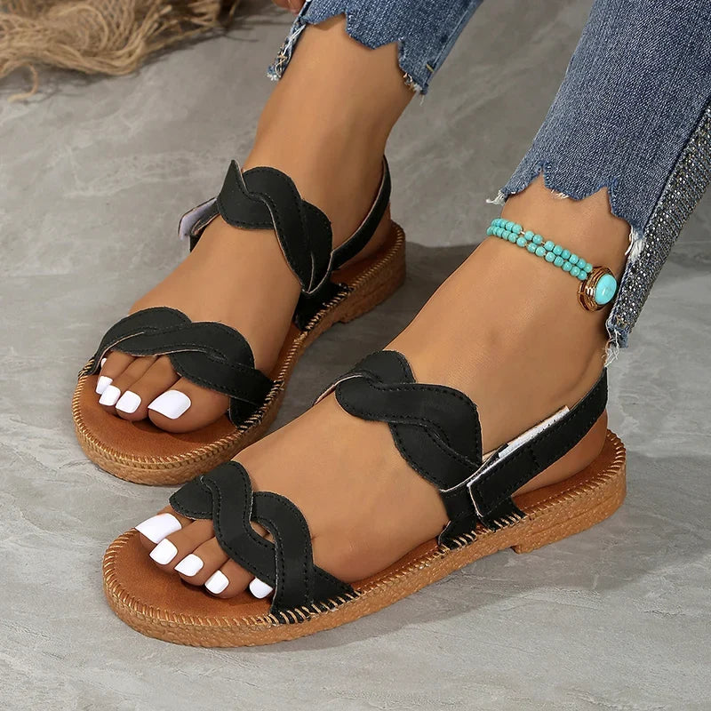 Summer Flats Rome Sandals for Women 2025 Woven Band Non Slip Beach Sandles Woman Plus Size 36-43 Back Strap Sandalias De Mujer