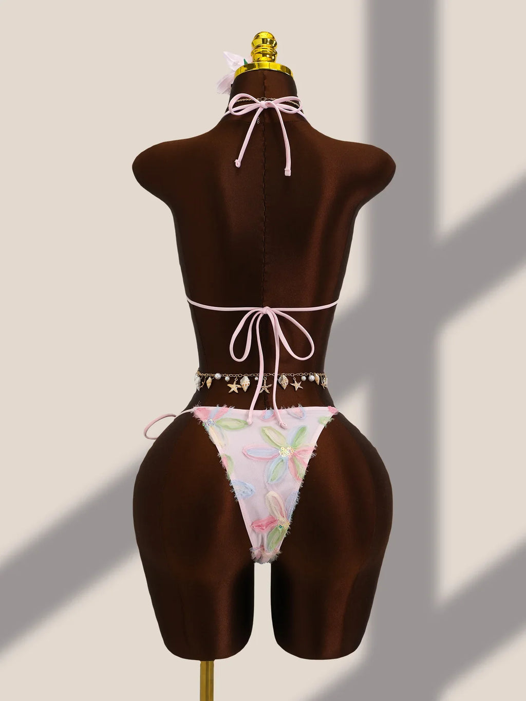 Sexy Pink Floral Embroidery Bikini Set 2026 Women Push Up Bra Triangle Swimsuit Holiday Bathing Suit Cover Up 3 Piece Swimwear
