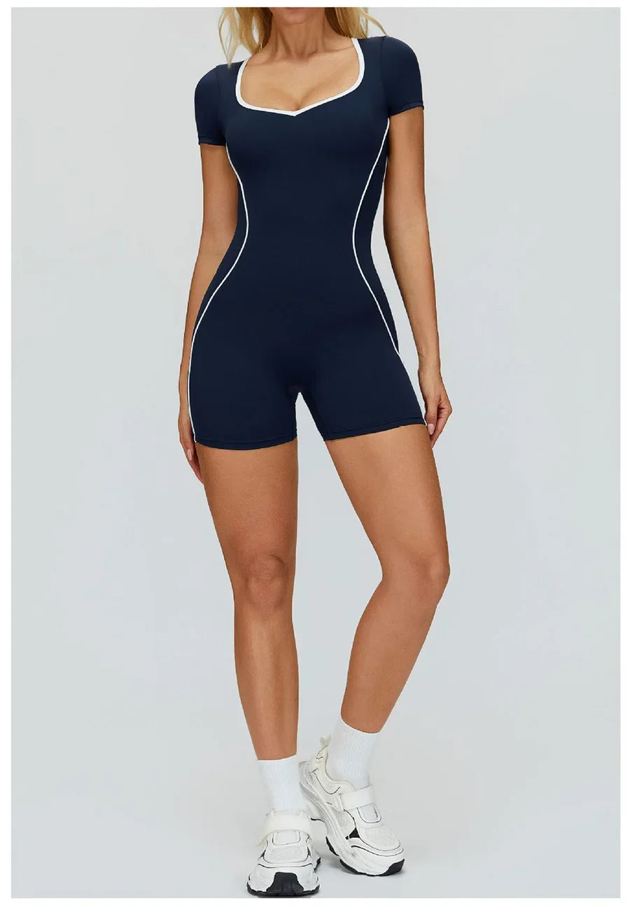 New Jumpsuit Yoga Shorts Backless Hollow Fitness Sportswear Workout Leggings One Piece Suits Sports Bodysuit Gym Women Clothes