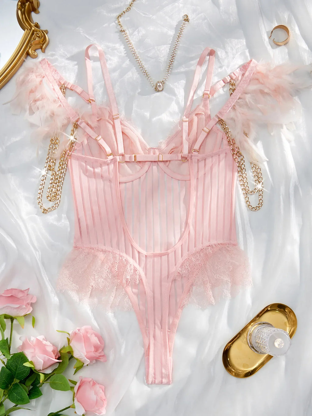 Fashionable New Sexy Lace Spliced Flower Embroidery Mesh Backless Deep V Suspenders Sleeveless Bodysuits Charming Casual H2F1
