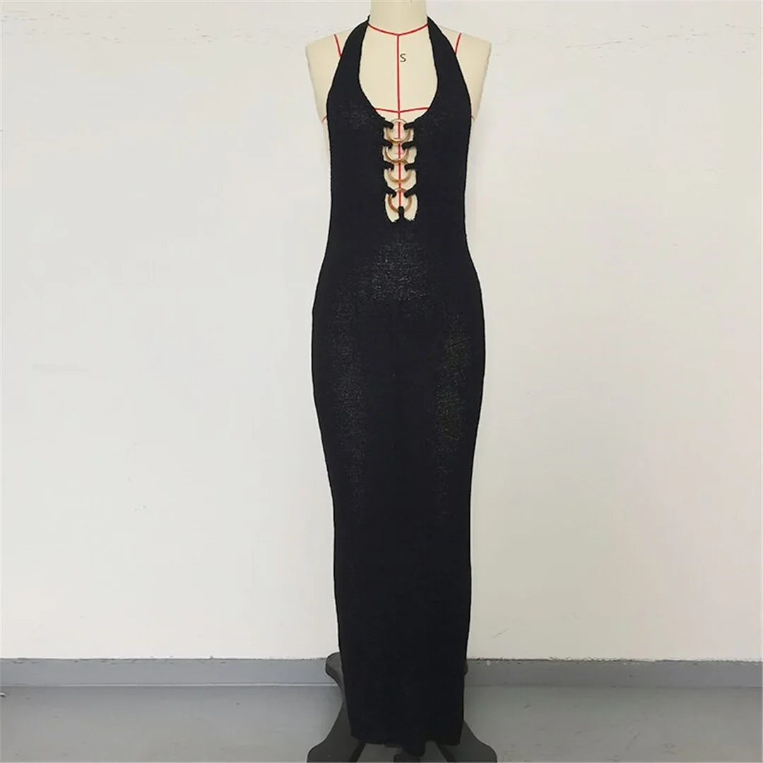 2026 Halter Cut Out Backless Crochet Knitted Tunic Beach Cover Up Cover-ups Beach Dress Beach Wear Beachwear Female Women V6469