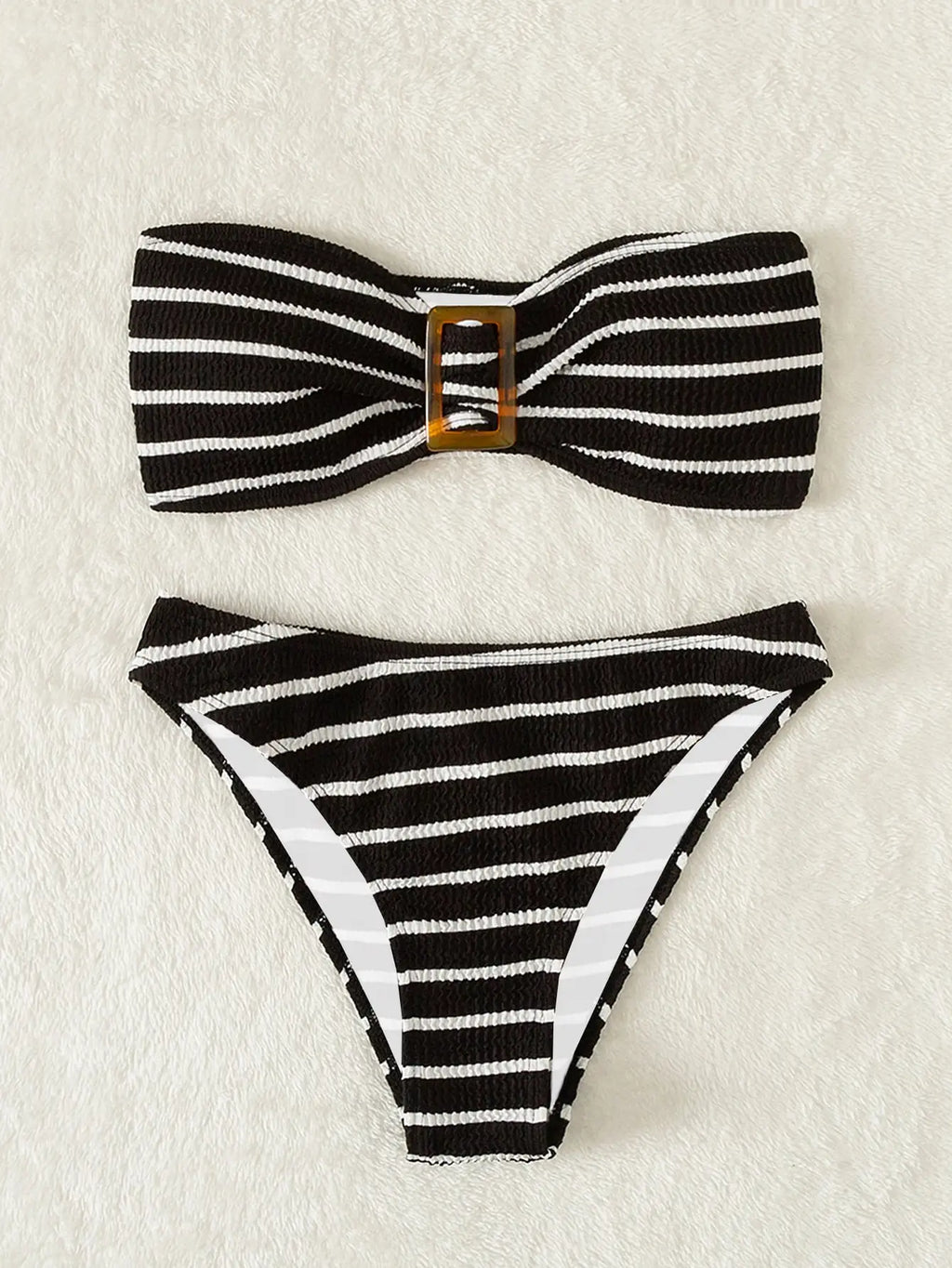 Striped Textured Bandeau Bikinis 2025 Women Sexy Swimsuit Push Up Swimwear Female Bathing Suit Swimming Summer Beachwear