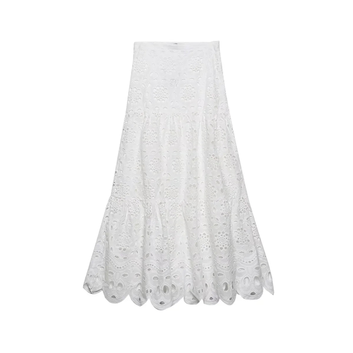 Spring Women Summer White Lace Dress Set Hollow Out Embroidery Shirt Skirt 2 Pcs Robe Outfits Single Breasting Cotton Maxi Dress