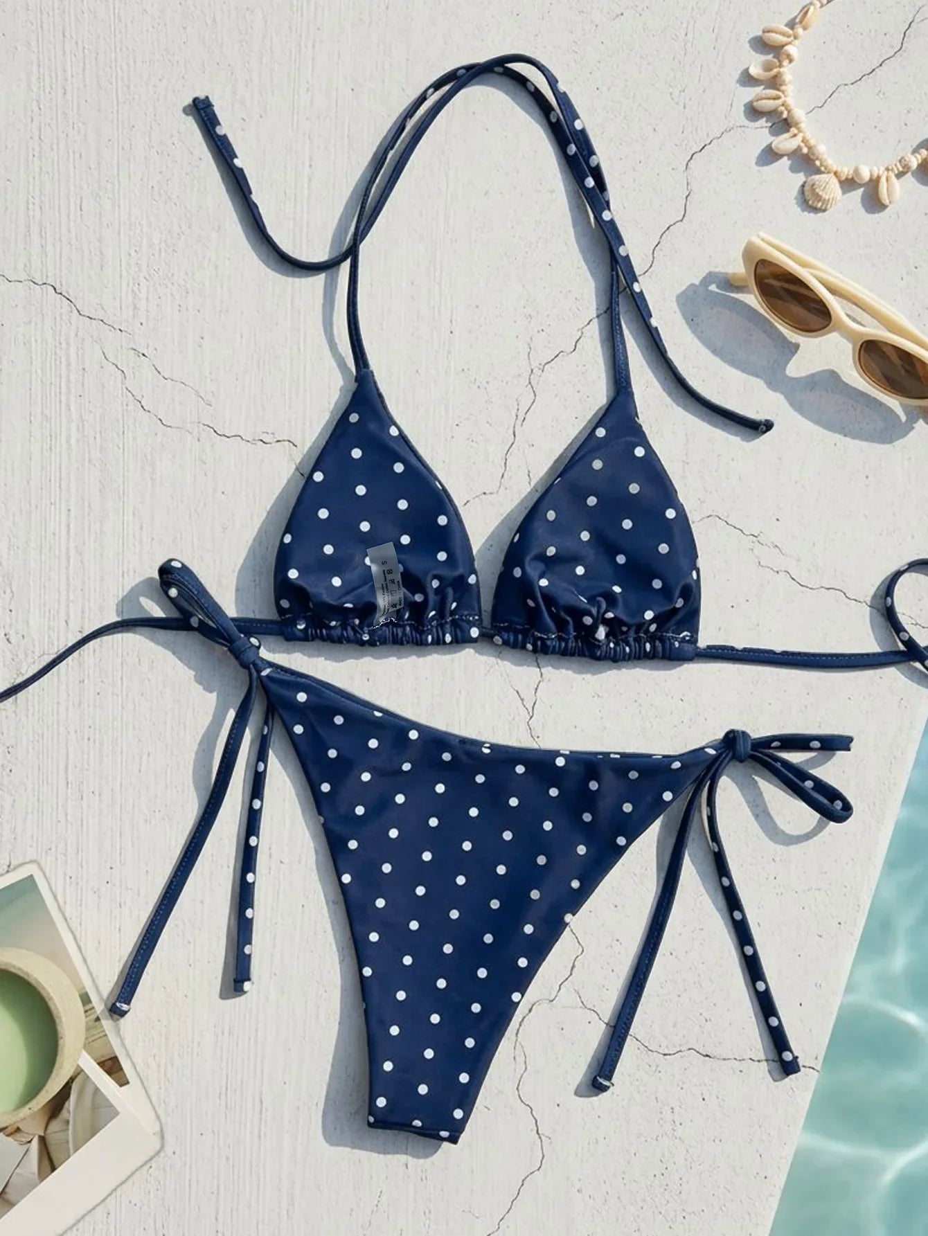 New Retro Polka Dot Tie Side Bikini Set for Women, Sexy Push Up Halter Neck Swimwear, High Waist Beach Bathing Suit, Summer