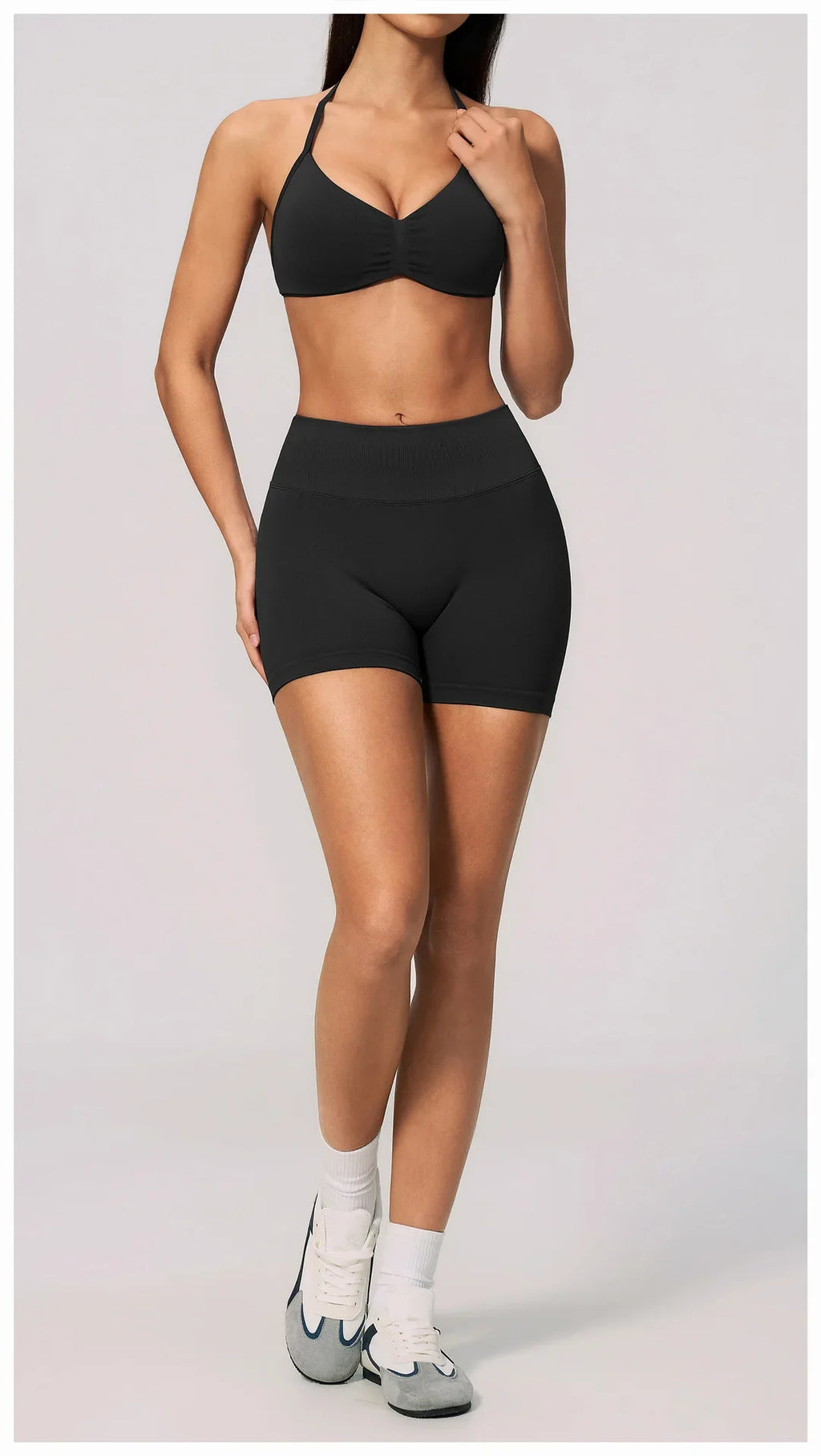 Seamless Yoga Suit Women Exposed Back Pleate Sports Bra High Waist Shorts Fitness Sets Outdoor Running Athletic Wear Tracksuit
