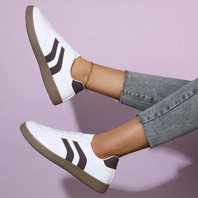 Plus Size 44 Women's Stripe Flats Fashion Lace Up Platform German Training Shoes Women Comfortable Non Slip Low Top Sneakers