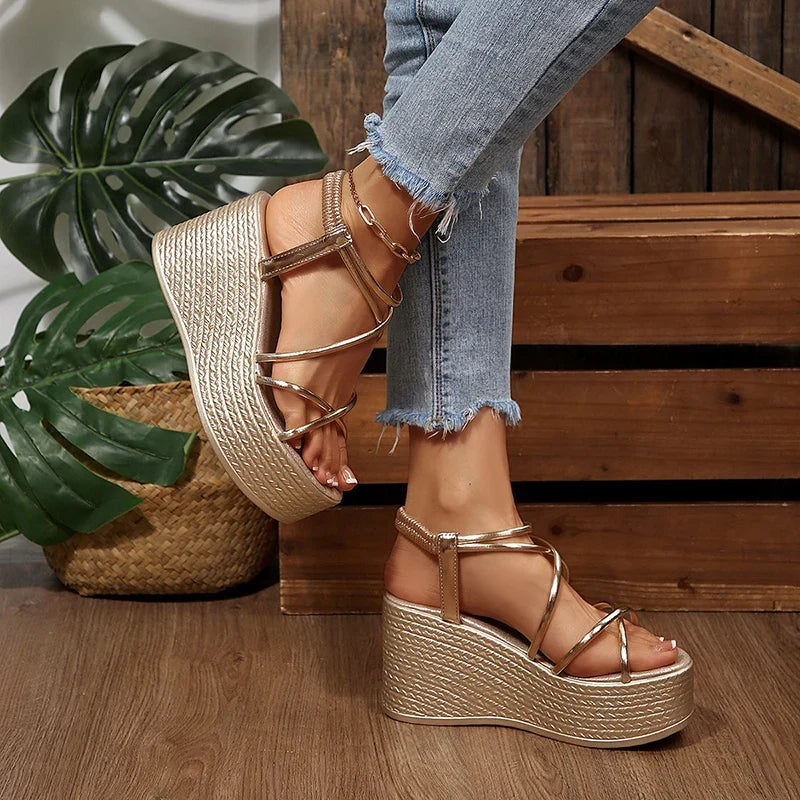 9Cm Chunky Wedges Sandals Women Summer Thick Sole Platform Gladiator Sandals Woman Plus Size 43 Slip On Non Slip Rome Sandalias