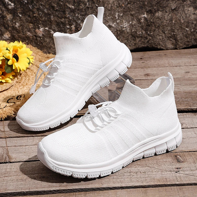 Breathable White Sport Sneakers Women Plus Size 43 Mesh Platform Running Shoes Woman 2026 Soft Thick Sole Walking Shoes Ladies
