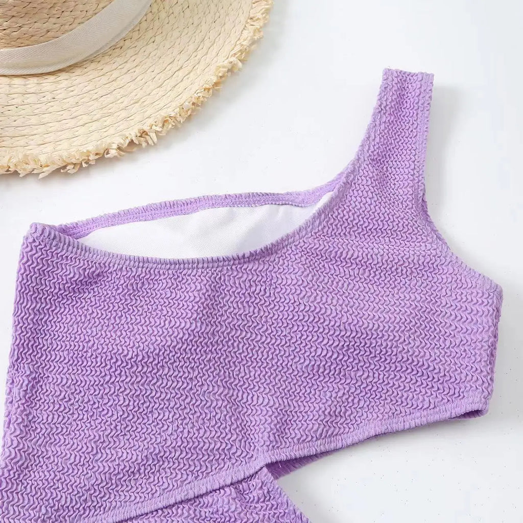 2024 New One Shoulder Women's Swimsuit One Piece Cut Out Sexy Swimwear Women Textured Monokini Solid Bathing Suit Beach Wear