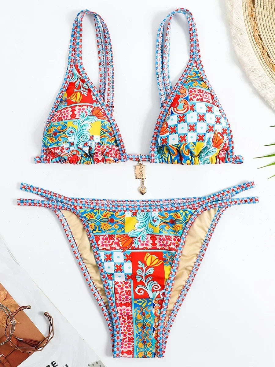 Printed High Cut Bikinis 2025 Brazilian Bikini Women Swimwear Female Swimsuit Two-pieces Bikini Set Bathing Suit Swim Beach Wear