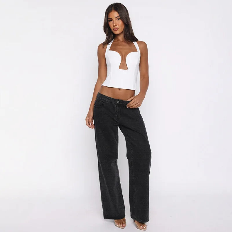 FDYOUI Sexy Hollow Out Corset Tops for Women Halter Backless Bandage Skinny Camisoles Lady White Black Cropped T-shirt Clubwear