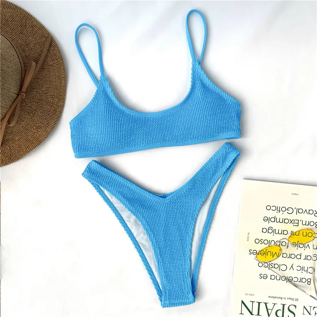 7 Color Sexy Padded Wrinkled Crinkled Bikini Women Swimwear Female Swimsuit Two-Pieces Bikini Set Bather Bathing Suit Swim V3032