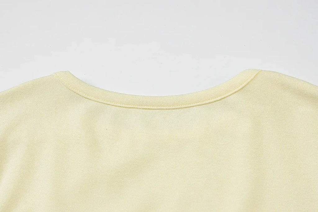Woman Clothing Letter Print Short T-shirts Y2K Streetwear 2026 Summer O-neck Slim Fit Crop Tops Vacation Beach Tees Light Yellow