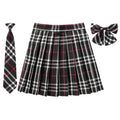 Women Summer Plaid Pleated Skirt With Necktie Bowtie Korean Jk Skirt Student Uniform Japanese School Preppy A Line Mini Skirts