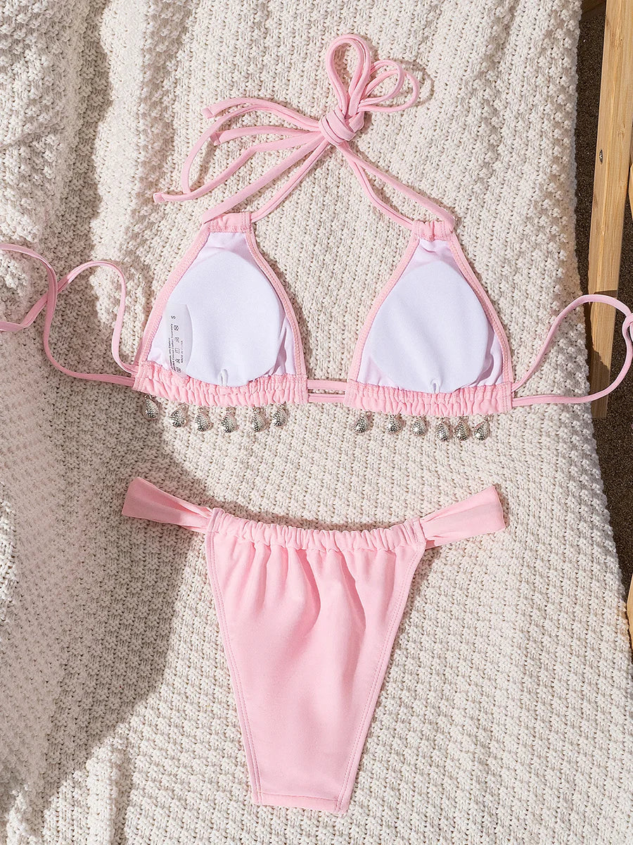 2025 Halter Luxury Rhinestone Diamond Bikini Female Swimsuit Women Swimwear Two-pieces Bikini Set Bather Bathing Suit Swim Lady