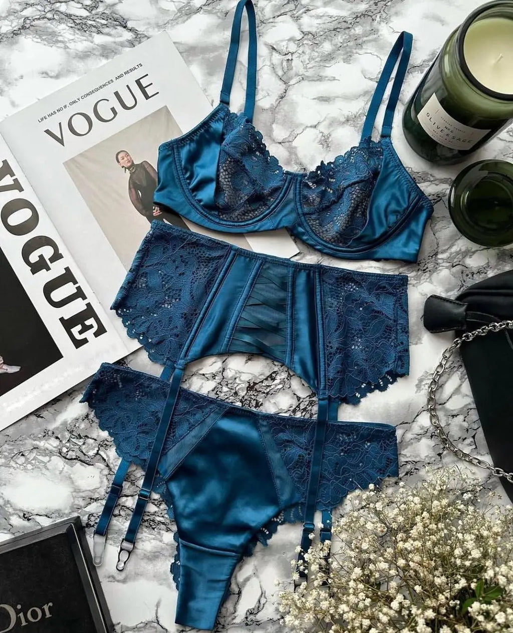 Toucheart 3 Piece Set Sexy Underwear Set For Women Mesh See-Through Lace Thin Sling Bra Set With Girdle Sexy Lingerie Suit New