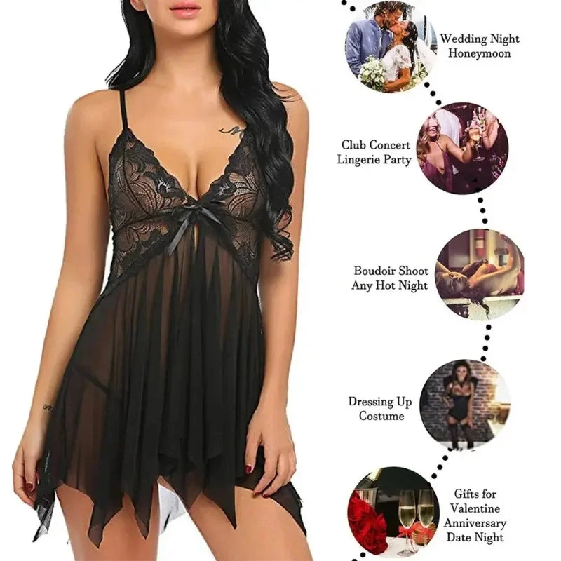 2pcs Lace Sexy Lingerie Set For Women, Suitable For Sleepwear And Loungewear