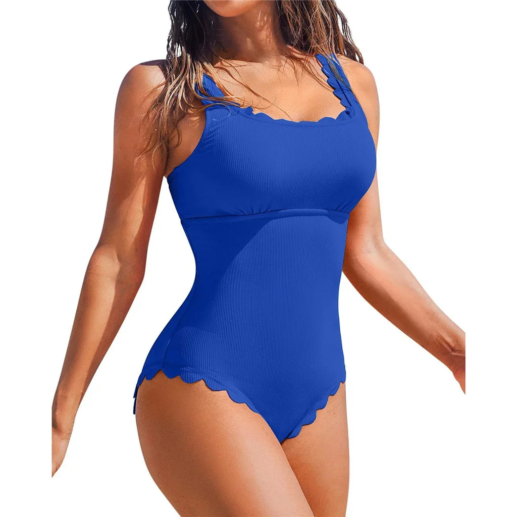 S - XXL 11 Colors Ribbed Frilled Women Swimwear One Piece Swimsuit Female Backless High Leg Cut Bather Bathing Suit Swim K7097