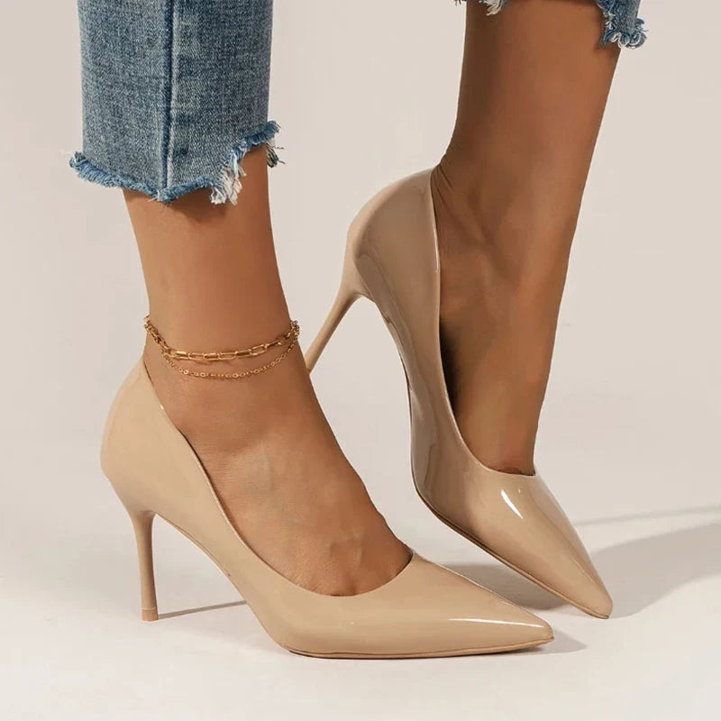 2025 Plus Size Super High Heels Pumps Women Sexy Pointed Toe Stiletto Heel Shoes Woman Patent Leather Shallow Mouth Office Pumps