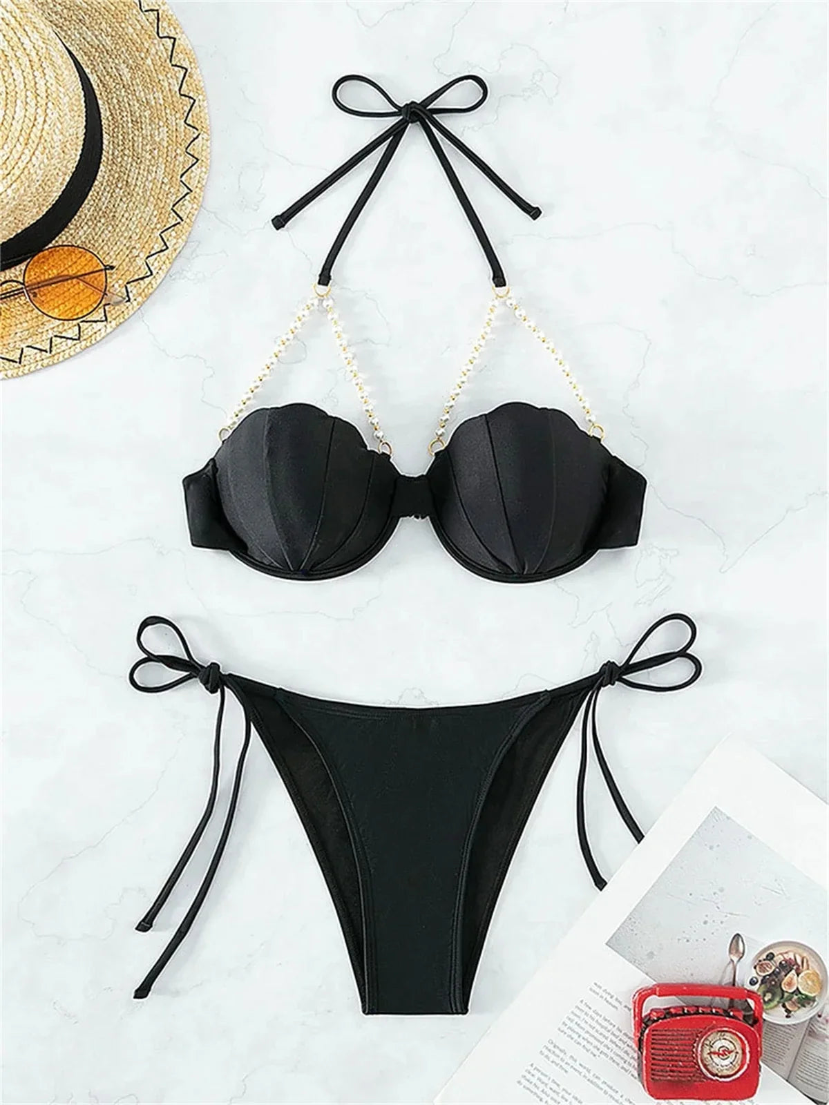 Shell Shaped Underwired Bra Cup Bikini Women Pearls Bikinis 2025 Female Swimwear Two Pieces Bikini Set Push Up Bathing Suit Swim