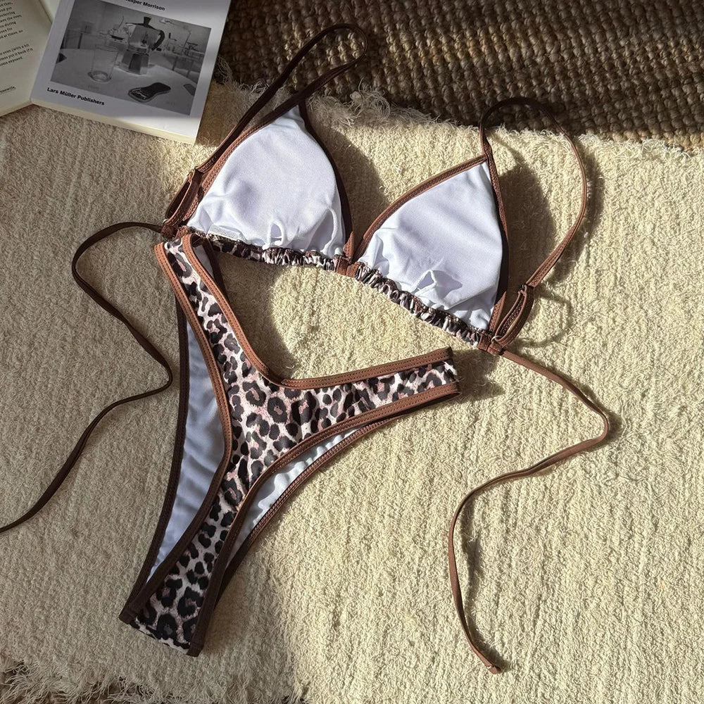 Leopard Print Halte String Bikinis Sets De Mujer 2026 Triangle Swimwear Sexy Swimsuit Women Summer Bathing Suit Biquinis Bikini