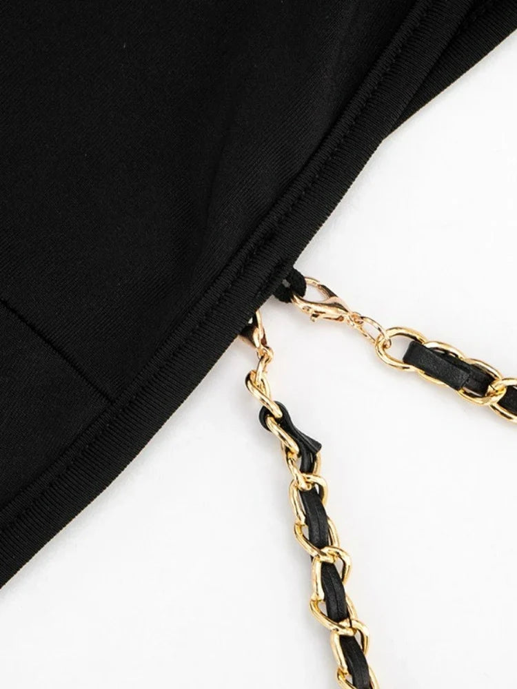 FDYOUI Women 2026 Summer Sleeveless Hollow Out Slim Mini Dress Sexy Package Hip Short Party Night Club Dresses Black Streetwear